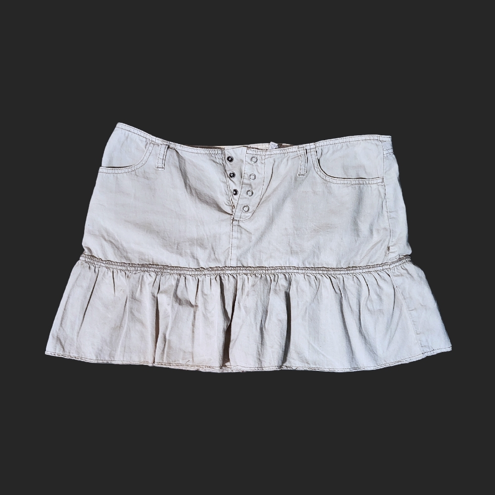 American Eagle White Jeans Mini Ruffle Vintage Retro Button Snap Skirt Size 14